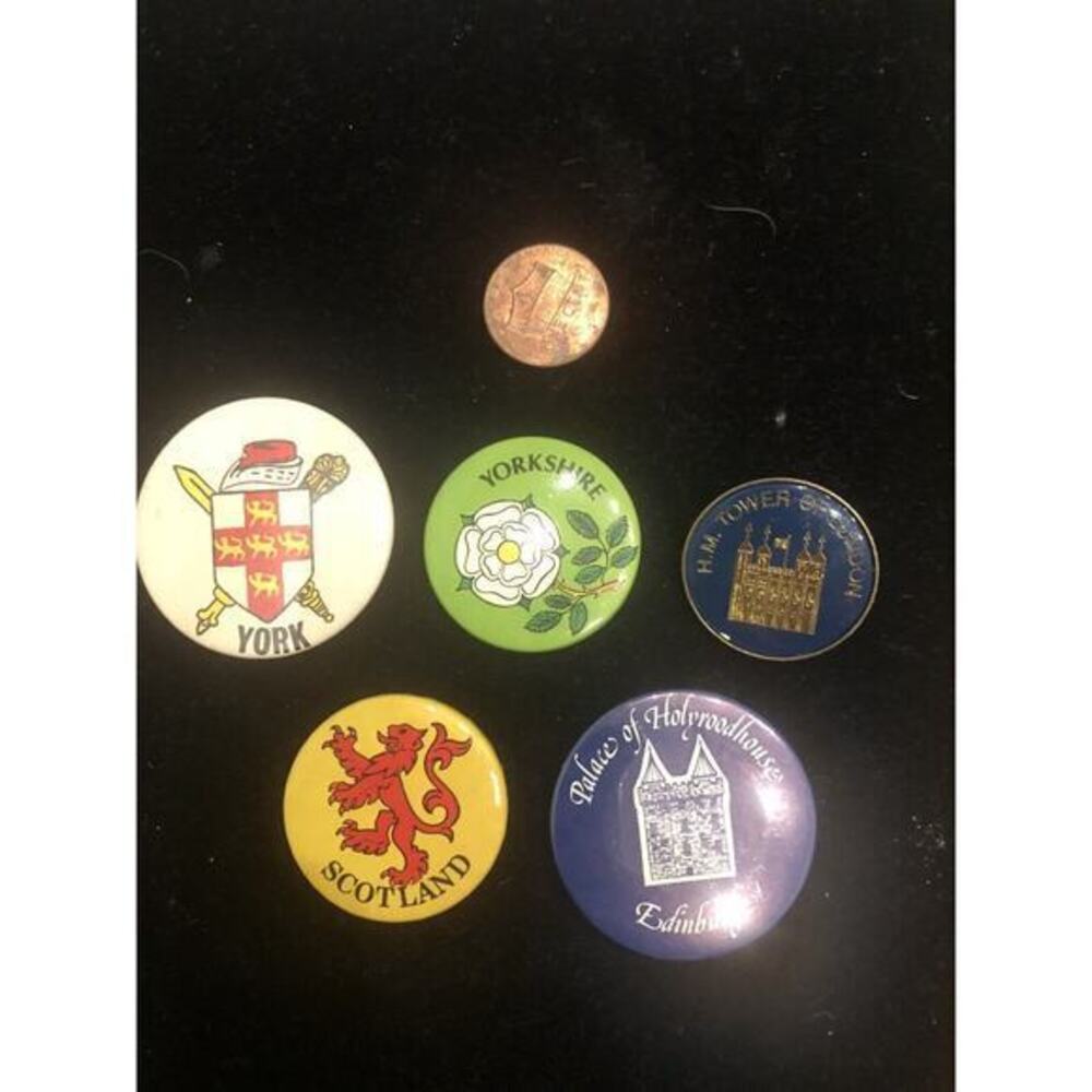 Collection Lot Of 5 Vintage UK Souvenir Badge Pins Scotland York Edinburgh